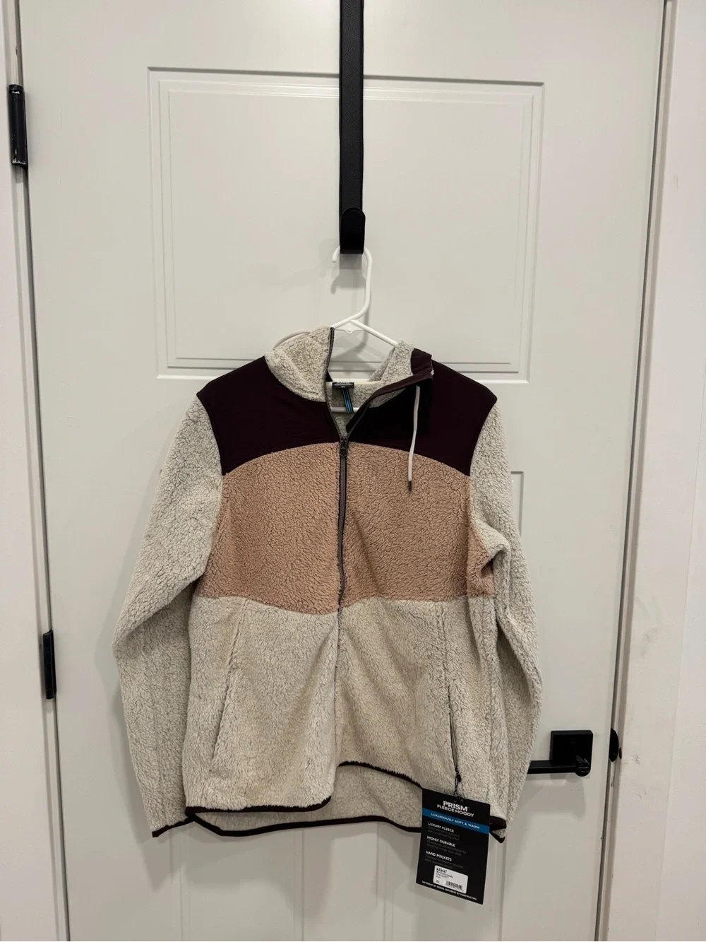 women’s Sherpa Zip Hoodie Jacket in Cream, Blush & Burgundy